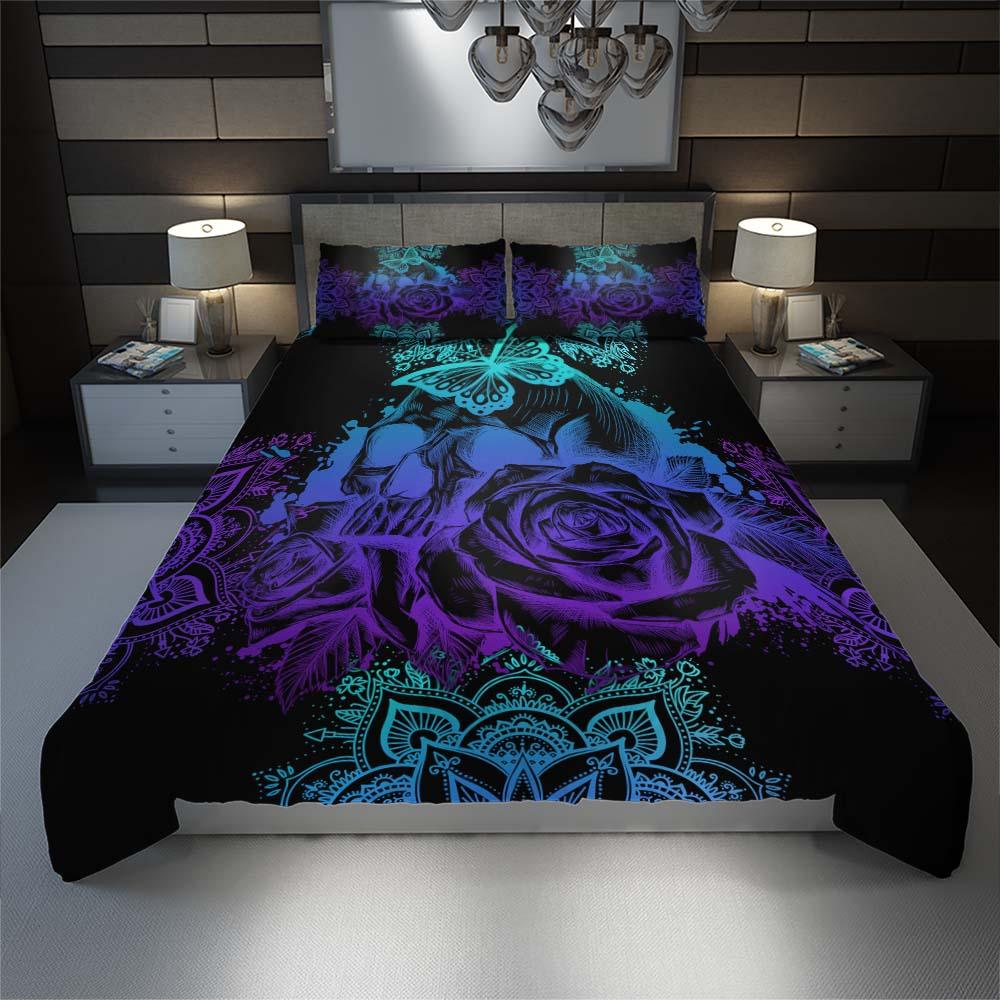 Dark Gradient Skull Mandala Art Duvet Cover Set - Wonder Skull