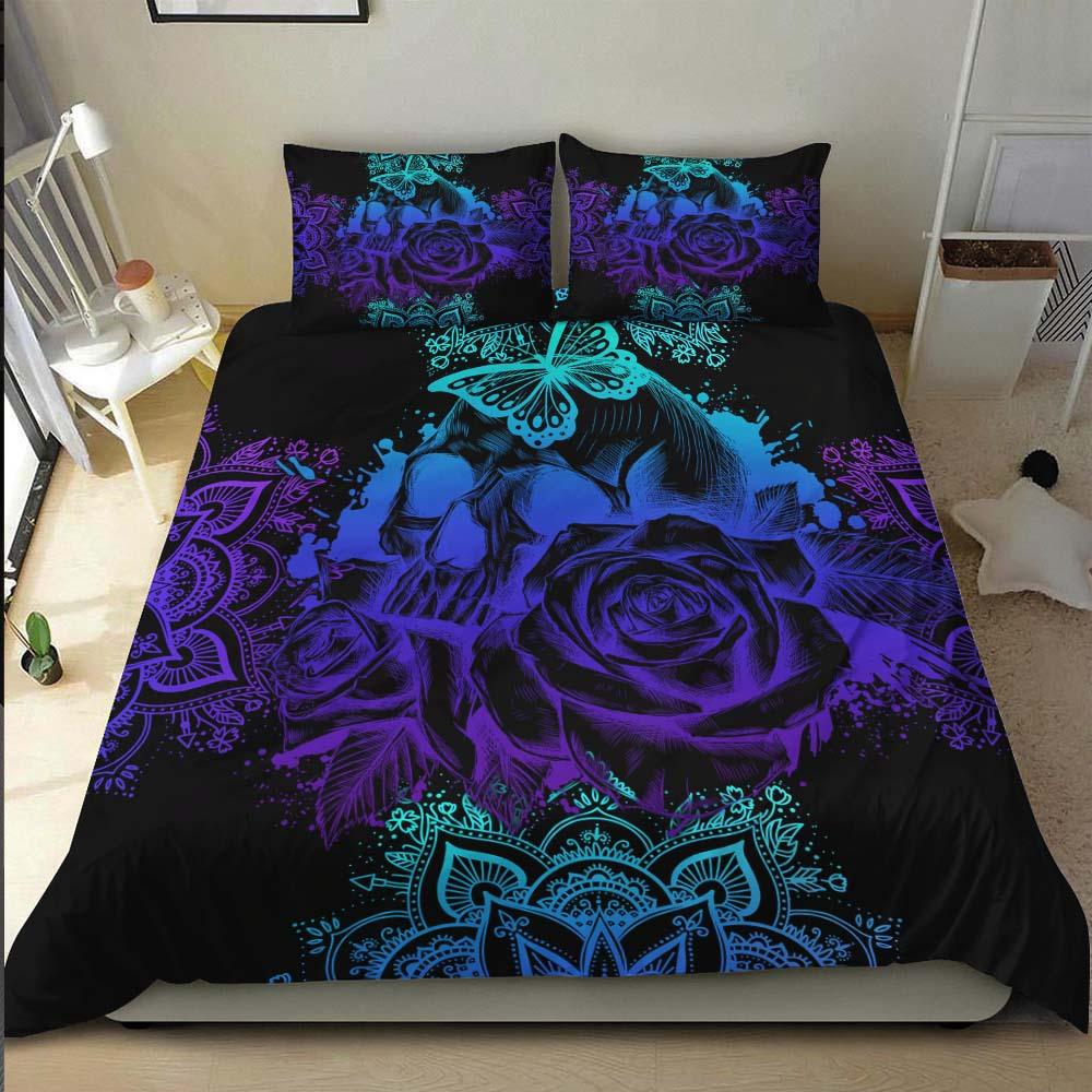 Dark Gradient Skull Mandala Art Duvet Cover Set - Wonder Skull