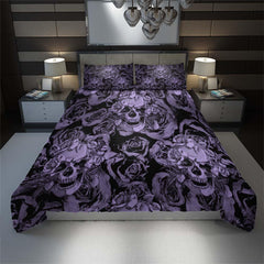 Dark Purple Skull With Roses Art Duvet Cover Set - Wonder Skull
