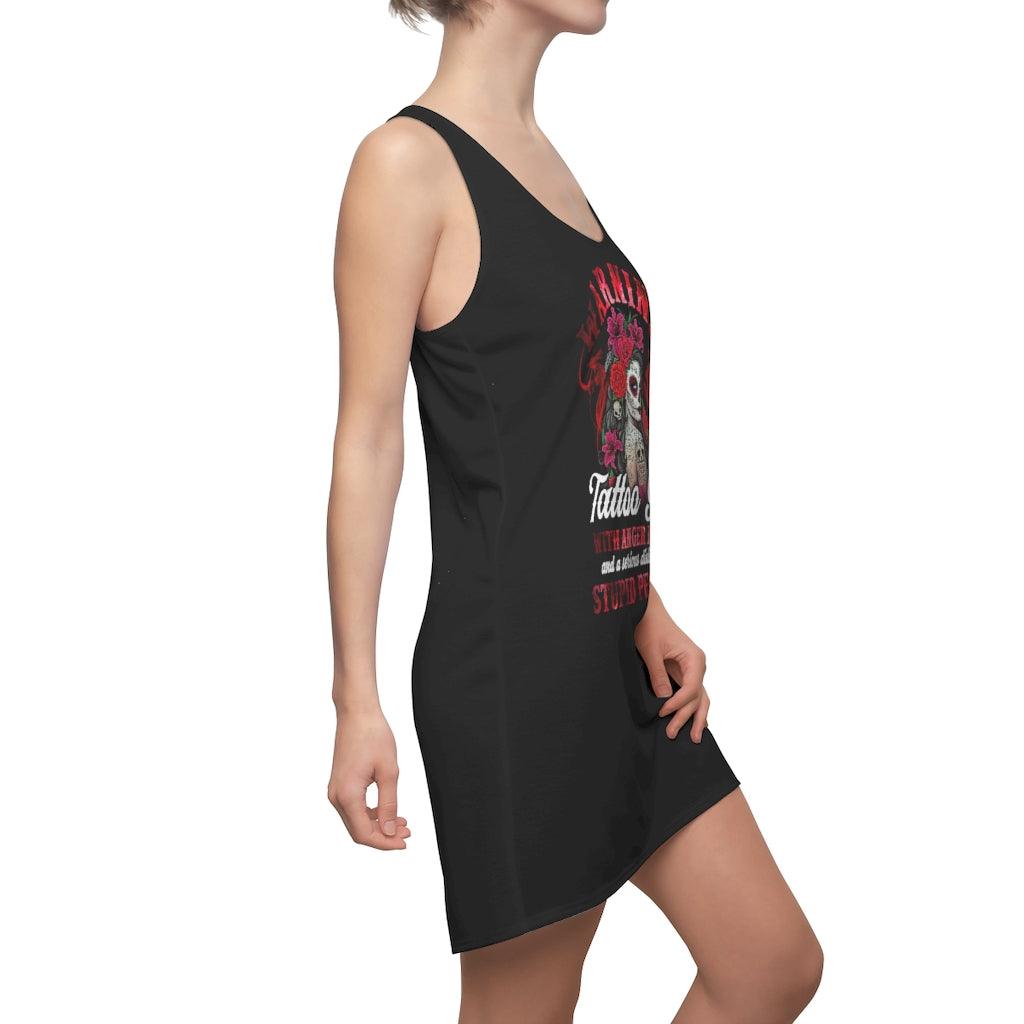 Warning Tattoo Girl Women's Cut & Sew Racerback Dress - Wonder Skull