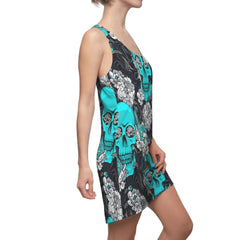 Turquoise Skull And Flowers Women's Cut & Sew Racerback Dress - Wonder Skull