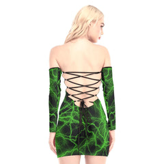 Green Thunder Skull Off-shoulder Back Lace-up Dress - Wonder Skull