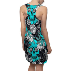 Turquoise Skull And Flowers Women's Cut & Sew Racerback Dress - Wonder Skull