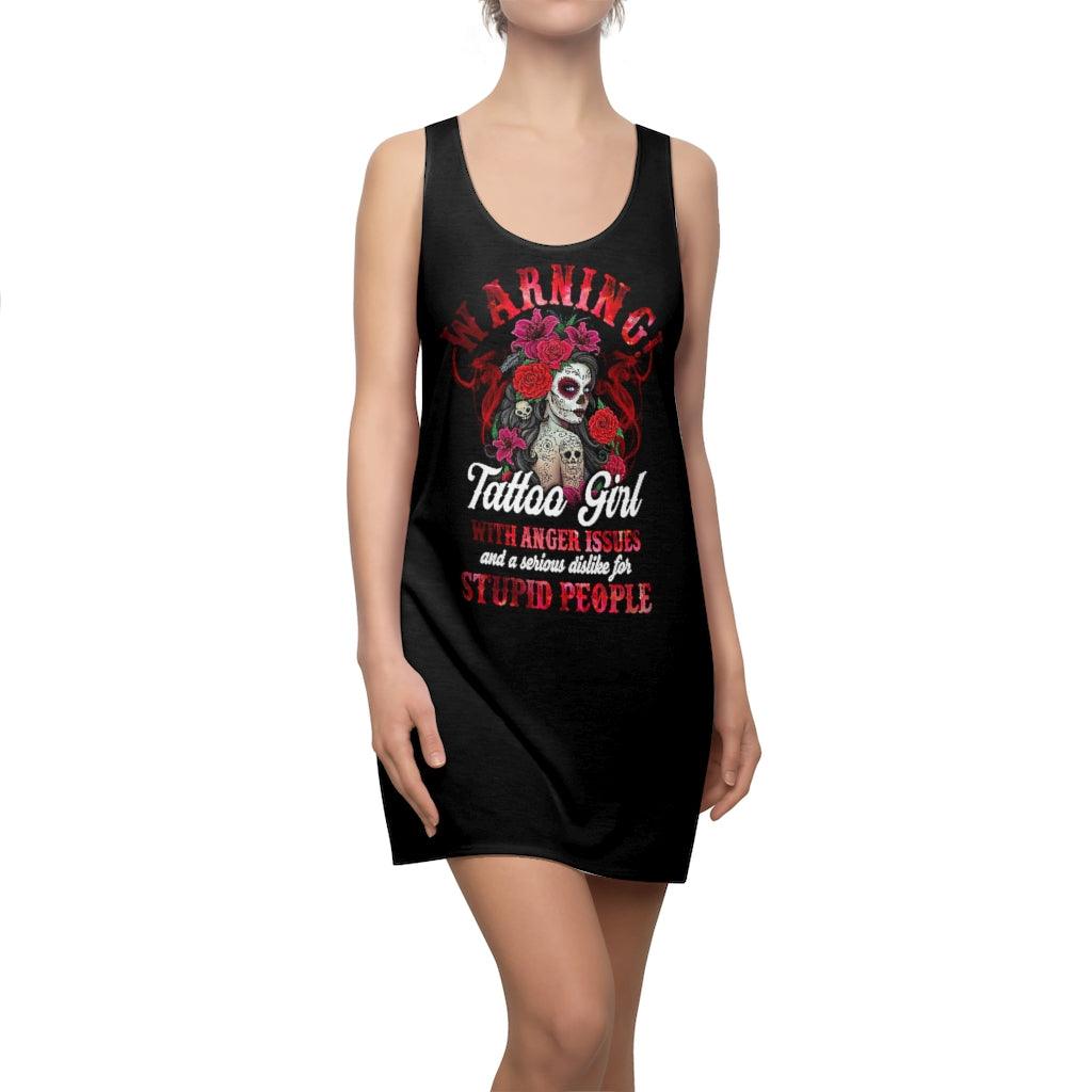 Warning Tattoo Girl Women's Cut & Sew Racerback Dress - Wonder Skull