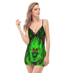 Green Fire Skull Lace Chemise Nightgown - Wonder Skull
