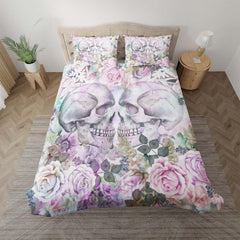 Skull Couple Love With Flower Duvet Cover Set - Wonder Skull
