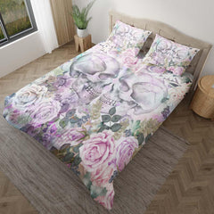 Skull Couple Love With Flower Duvet Cover Set - Wonder Skull