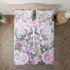 Skull Couple Love With Flower Duvet Cover Set - Wonder Skull