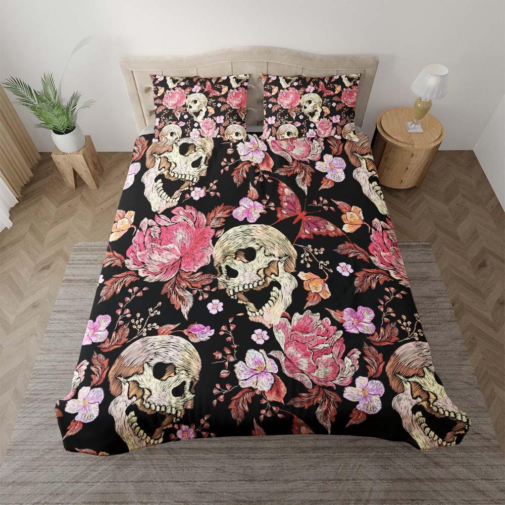 Embroidery Skull Floral Art Duvet Cover Set - Wonder Skull