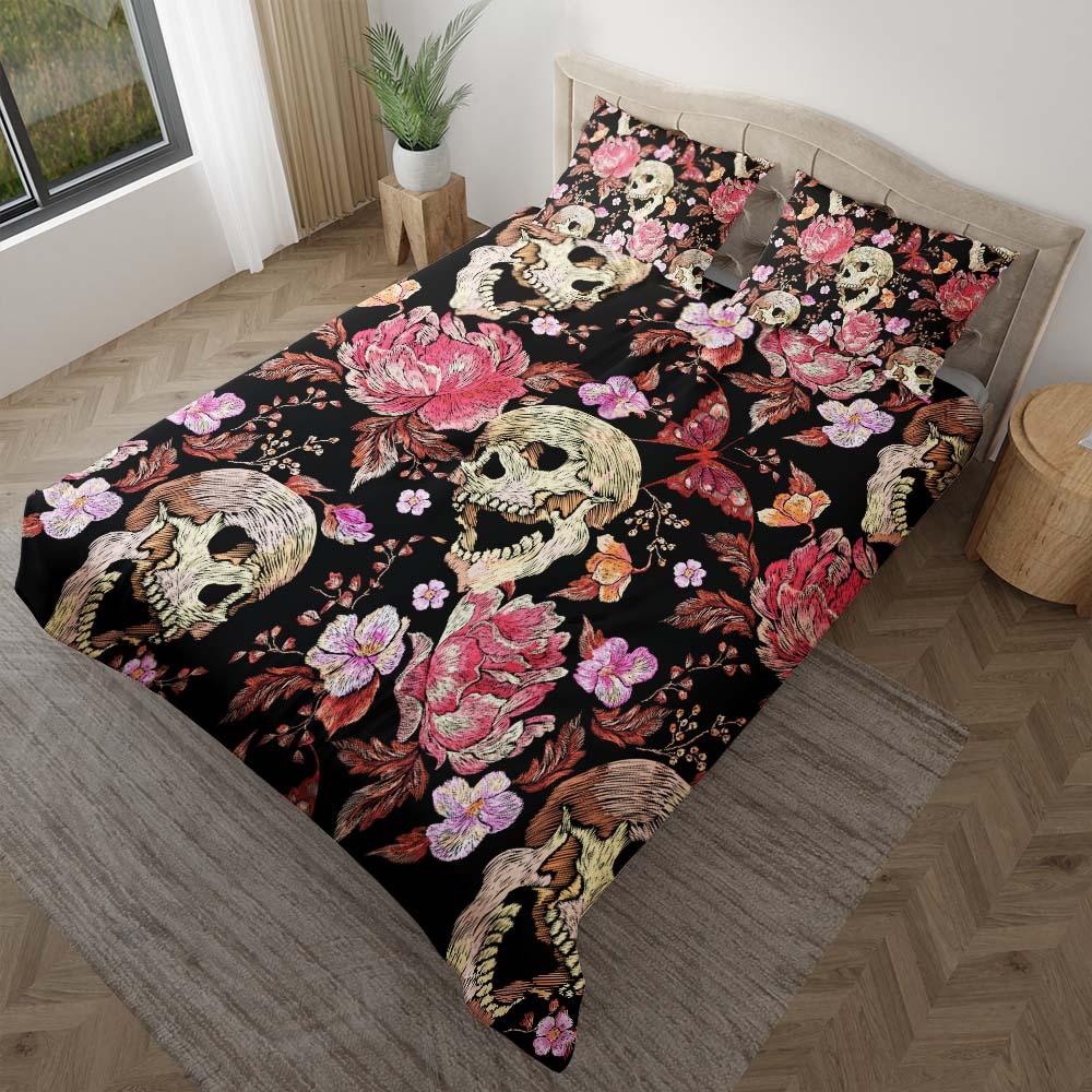 Embroidery Skull Floral Art Duvet Cover Set - Wonder Skull