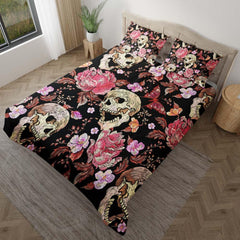 Embroidery Skull Floral Art Duvet Cover Set - Wonder Skull