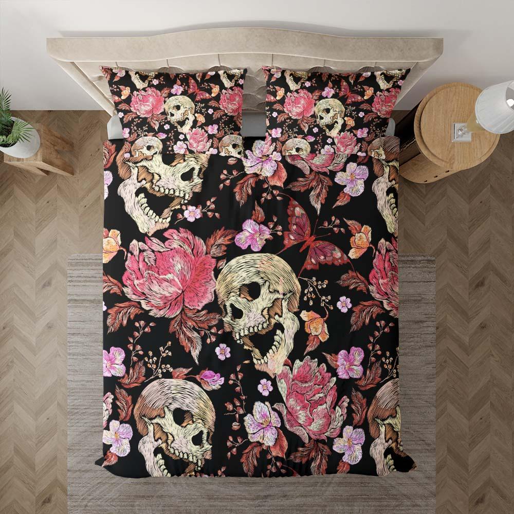 Embroidery Skull Floral Art Duvet Cover Set - Wonder Skull