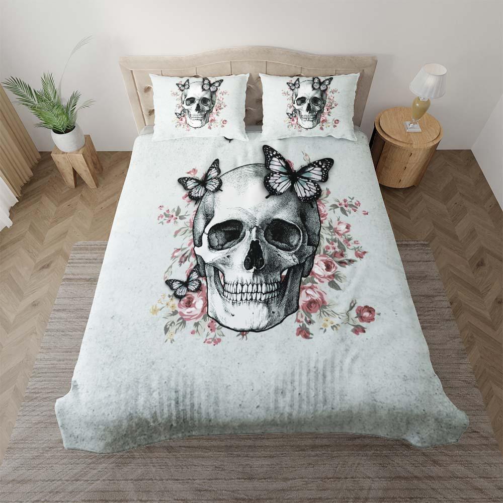 Enchanted Gothic Skull Rose Duvet Cover Set - Wonder Skull