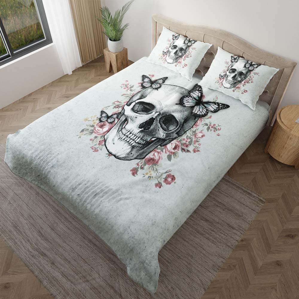 Enchanted Gothic Skull Rose Duvet Cover Set - Wonder Skull