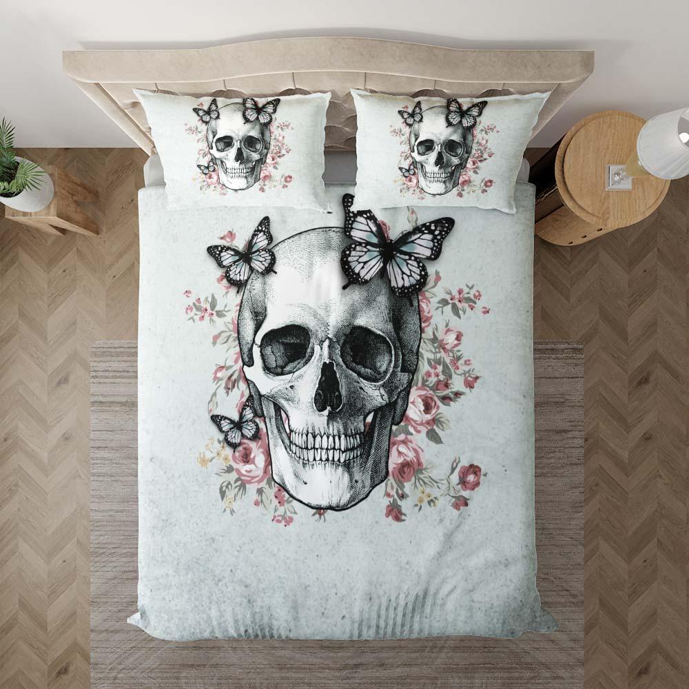 Enchanted Gothic Skull Rose Duvet Cover Set - Wonder Skull