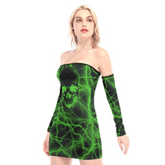 Green Thunder Skull Off-shoulder Back Lace-up Dress - Wonder Skull