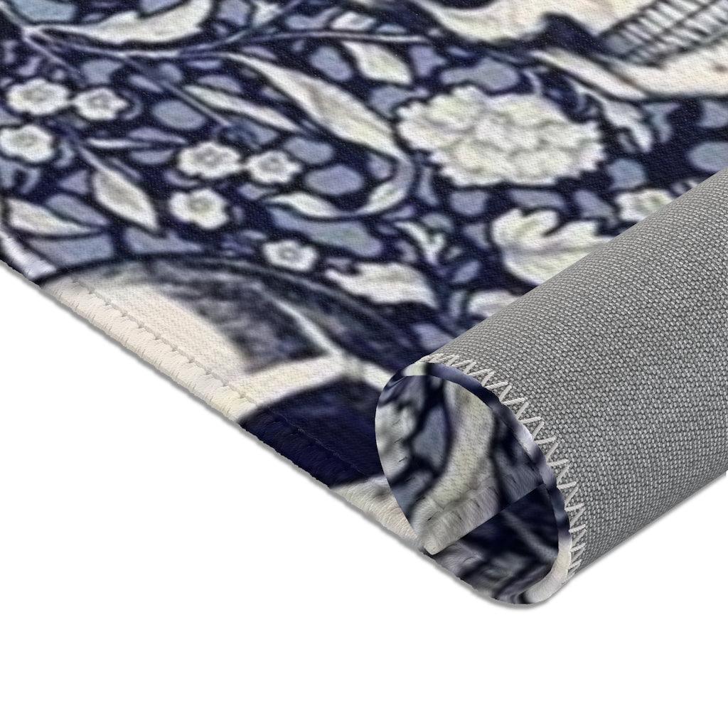Skull Navy Blue & White Floral Area Rugs - Wonder Skull