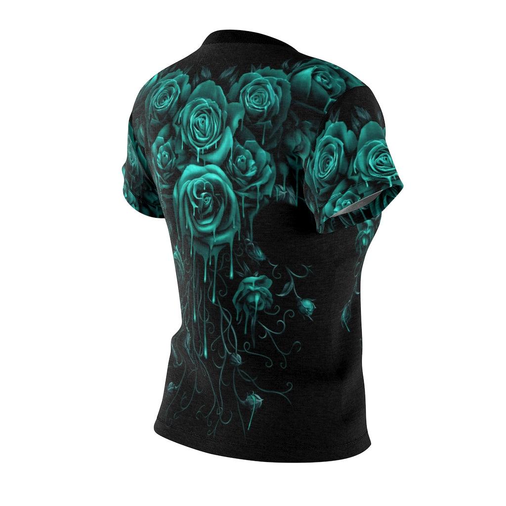 Cyan Skull And Rose Melting All Over Print T-shirt For Women - Wonder Skull