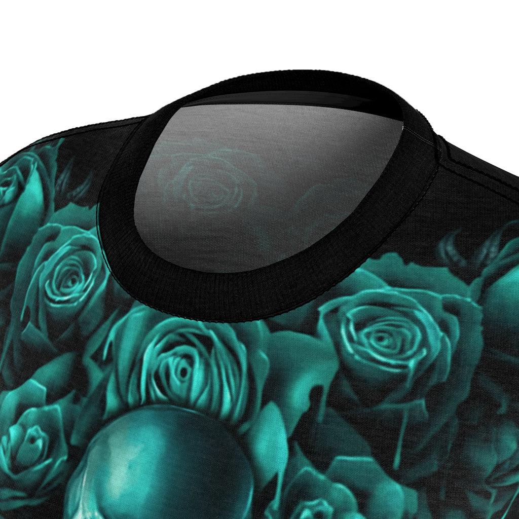 Cyan Skull And Rose Melting All Over Print T-shirt For Women - Wonder Skull