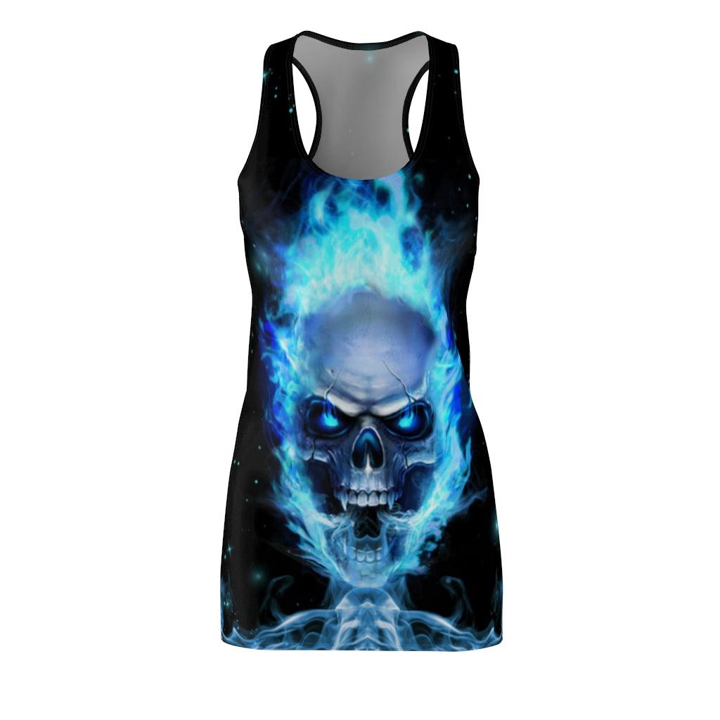 Fire Turquoise Skull Women's Cut & Sew Racerback Dress - Wonder Skull