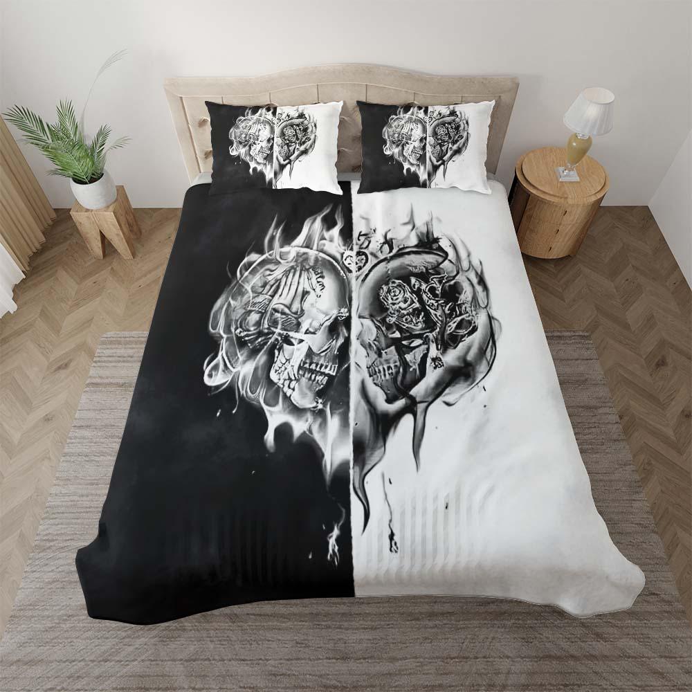 Fire Heart Skull Duvet Cover Set - Wonder Skull