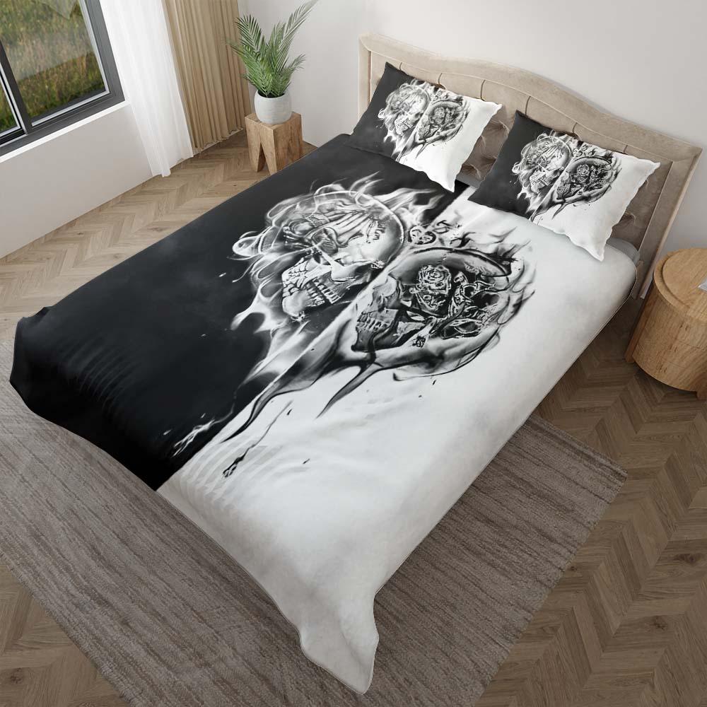 Fire Heart Skull Duvet Cover Set - Wonder Skull