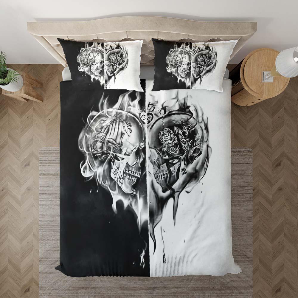 Fire Heart Skull Duvet Cover Set - Wonder Skull