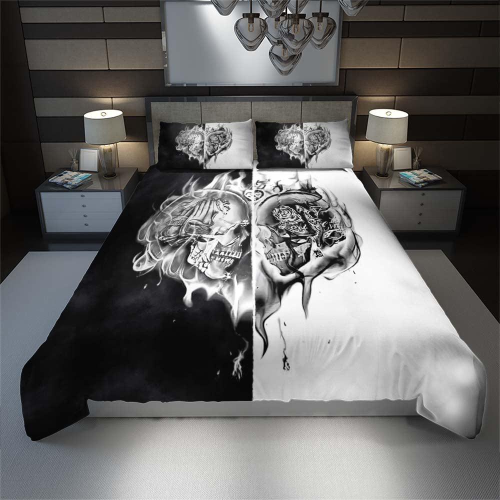 Fire Heart Skull Duvet Cover Set - Wonder Skull