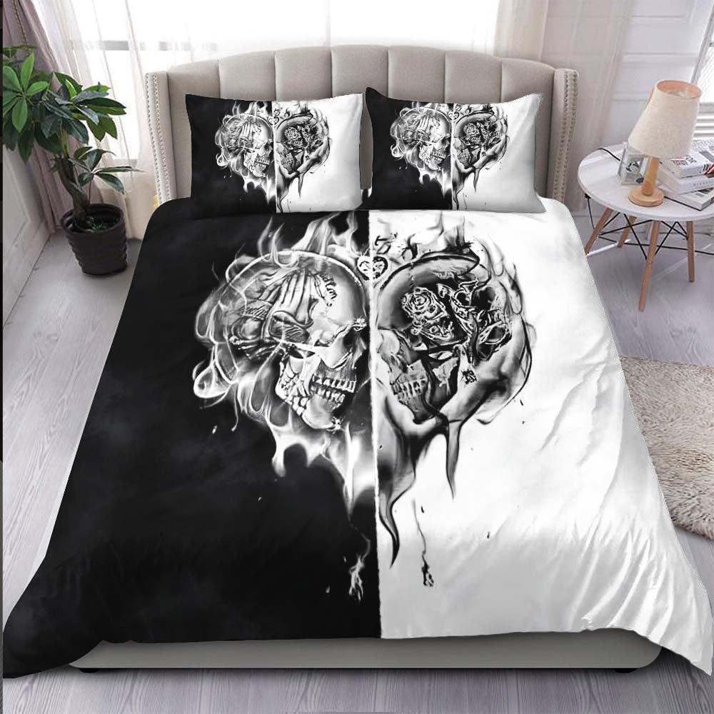 Fire Heart Skull Duvet Cover Set - Wonder Skull