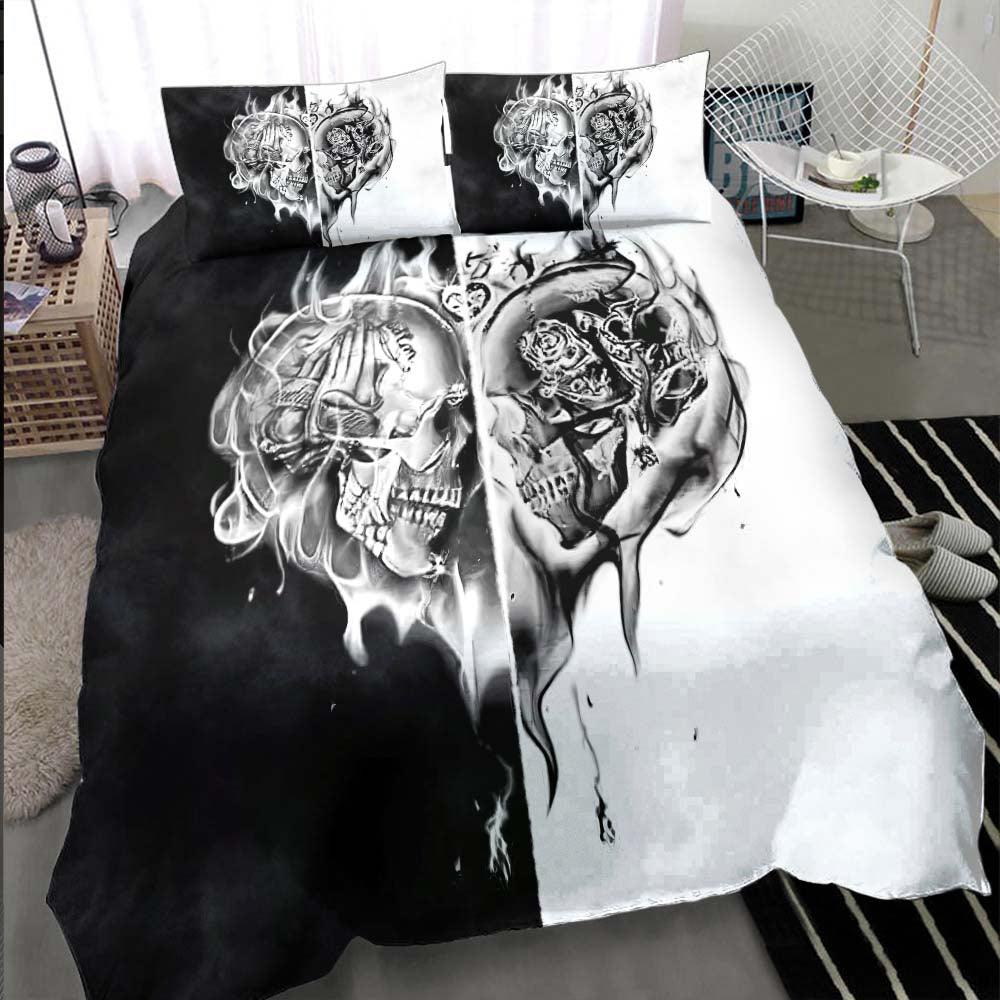 Fire Heart Skull Duvet Cover Set - Wonder Skull