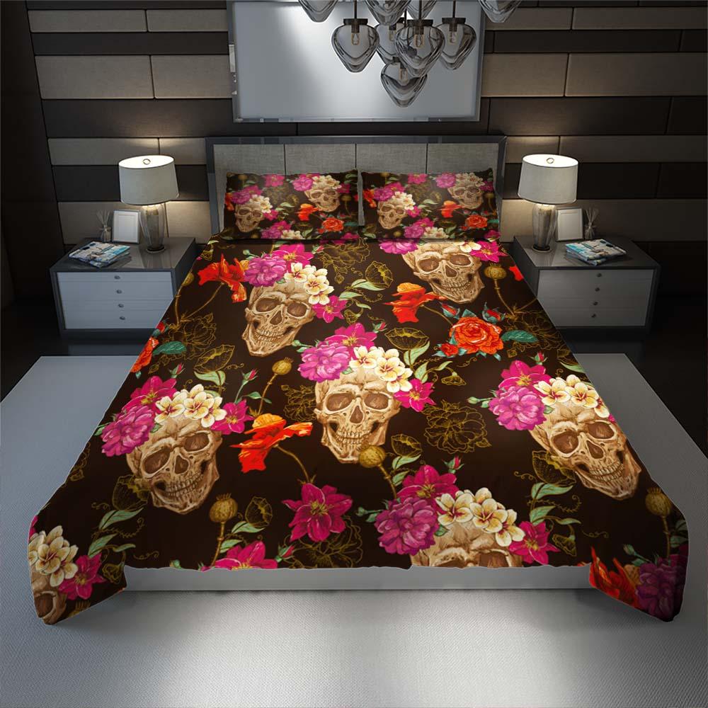 Floral Skull Dark Orange Duvet Cover Set - Wonder Skull