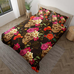 Floral Skull Dark Orange Duvet Cover Set - Wonder Skull