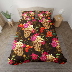 Floral Skull Dark Orange Duvet Cover Set - Wonder Skull