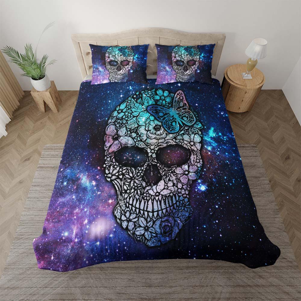 Galaxy Butterfly Skull Duvet Cover Set - Wonder Skull