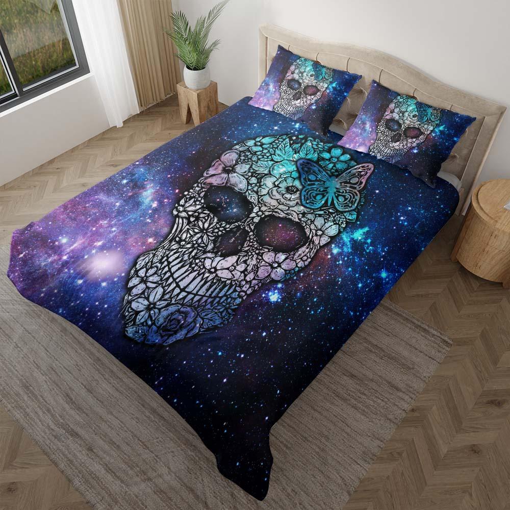 Galaxy Butterfly Skull Duvet Cover Set - Wonder Skull