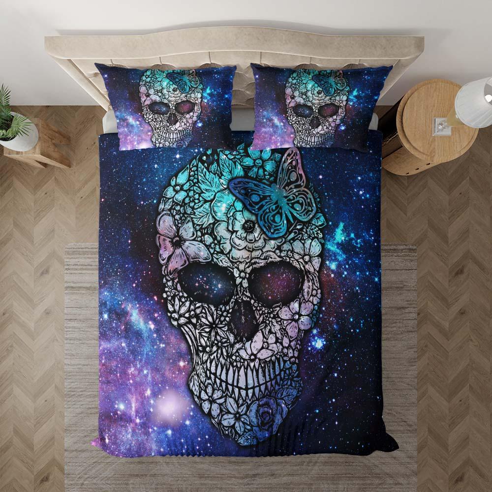 Galaxy Butterfly Skull Duvet Cover Set - Wonder Skull