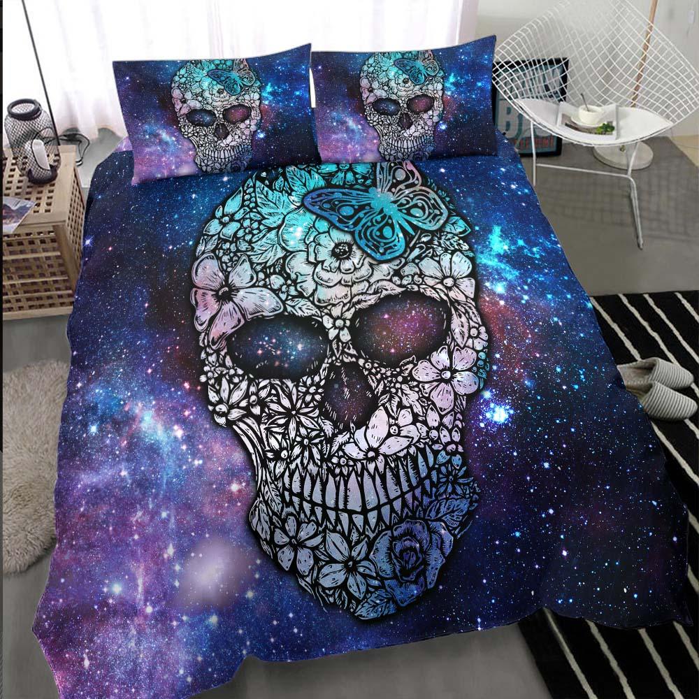 Galaxy Butterfly Skull Duvet Cover Set - Wonder Skull