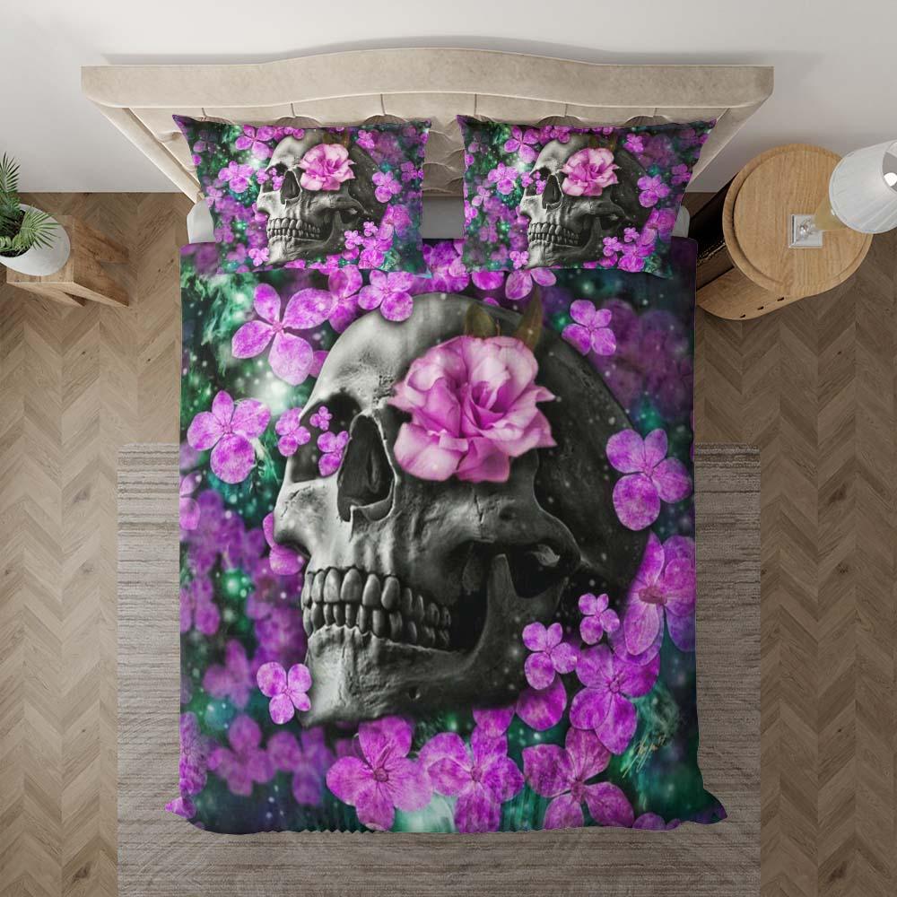 Galaxy Flowers Skull Pattern Duvet Cover Set - Wonder Skull