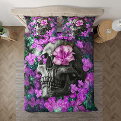 Galaxy Flowers Skull Pattern Duvet Cover Set - Wonder Skull