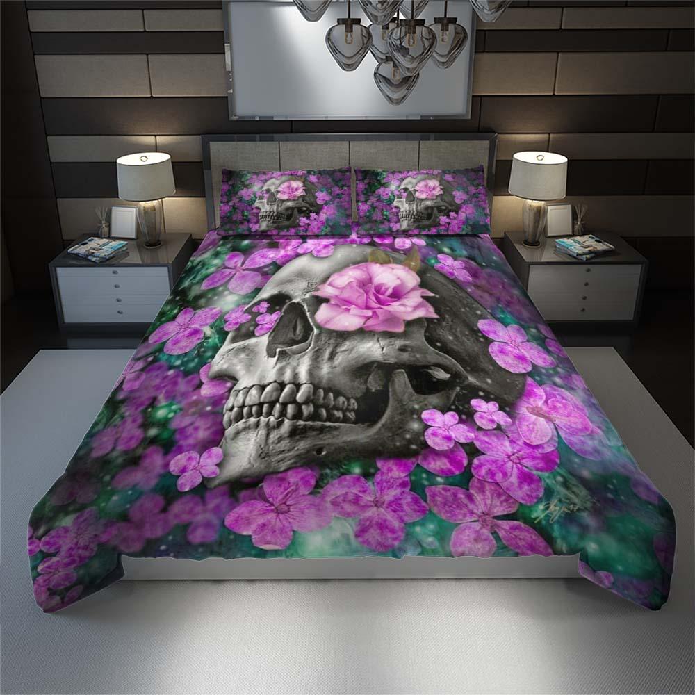 Galaxy Flowers Skull Pattern Duvet Cover Set - Wonder Skull