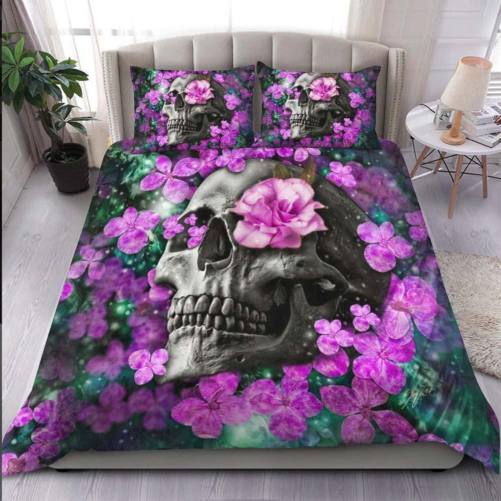 Galaxy Flowers Skull Pattern Duvet Cover Set - Wonder Skull