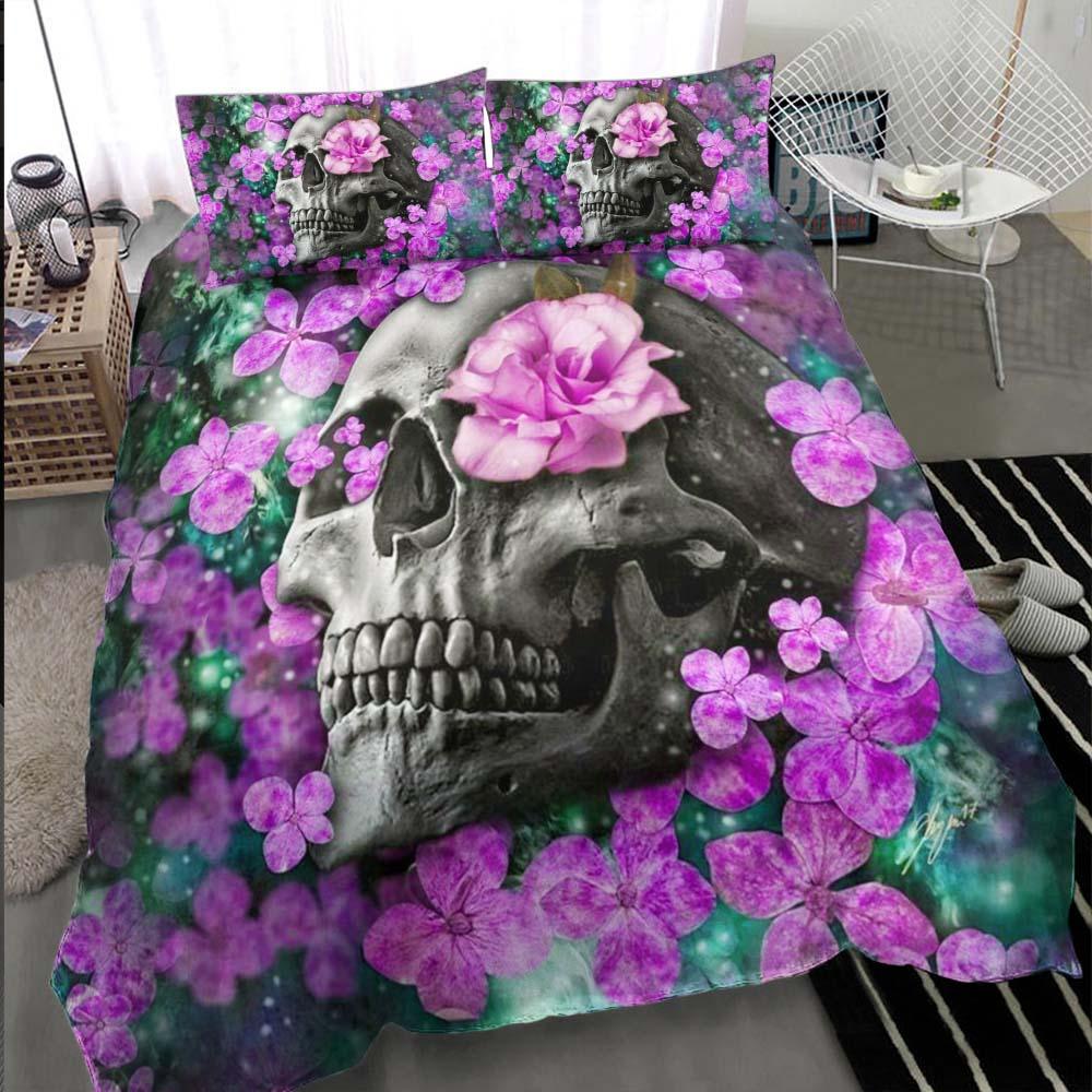 Galaxy Flowers Skull Pattern Duvet Cover Set - Wonder Skull