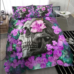 Galaxy Flowers Skull Pattern Duvet Cover Set - Wonder Skull