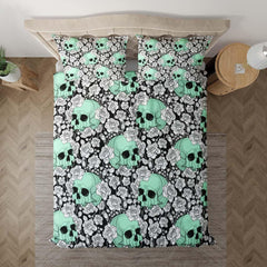 Gothic Lime Green Skull Rose Pattern Duvet Cover Set - Wonder Skull