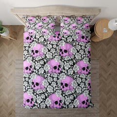 Gothic Magenta Skull Rose Pattern Duvet Cover Set - Wonder Skull
