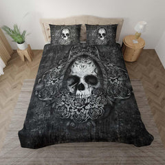Gothic Mirror Skull Rose Duvet Cover Set - Wonder Skull