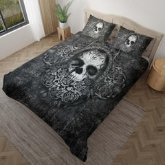 Gothic Mirror Skull Rose Duvet Cover Set - Wonder Skull