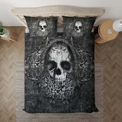 Gothic Mirror Skull Rose Duvet Cover Set - Wonder Skull