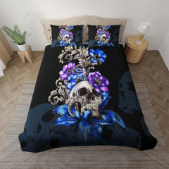 Gothic Skull Floral Duvet Cover Set - Wonder Skull