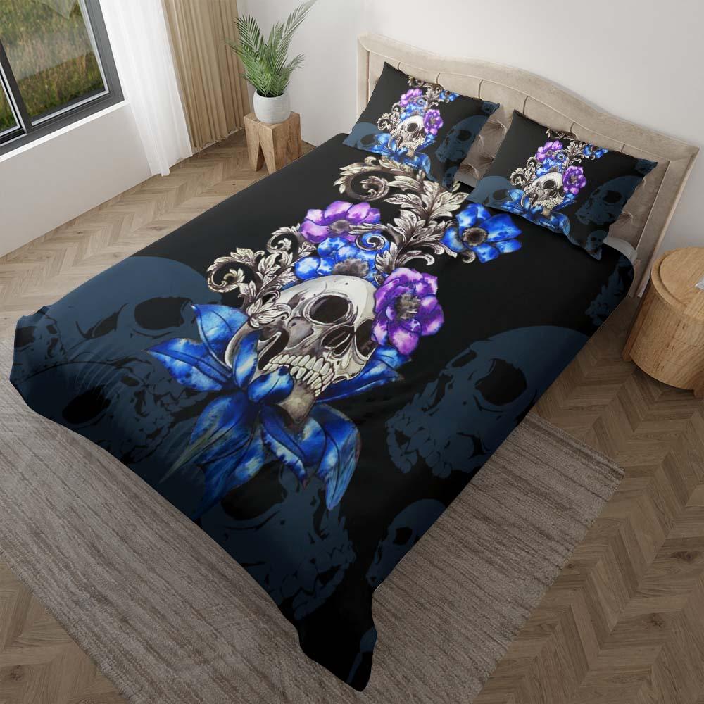 Gothic Skull Floral Duvet Cover Set - Wonder Skull